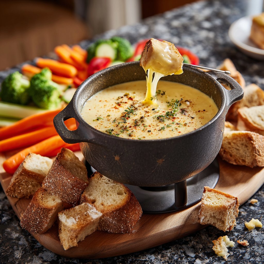 Fondue with Beer and Swiss Cheese