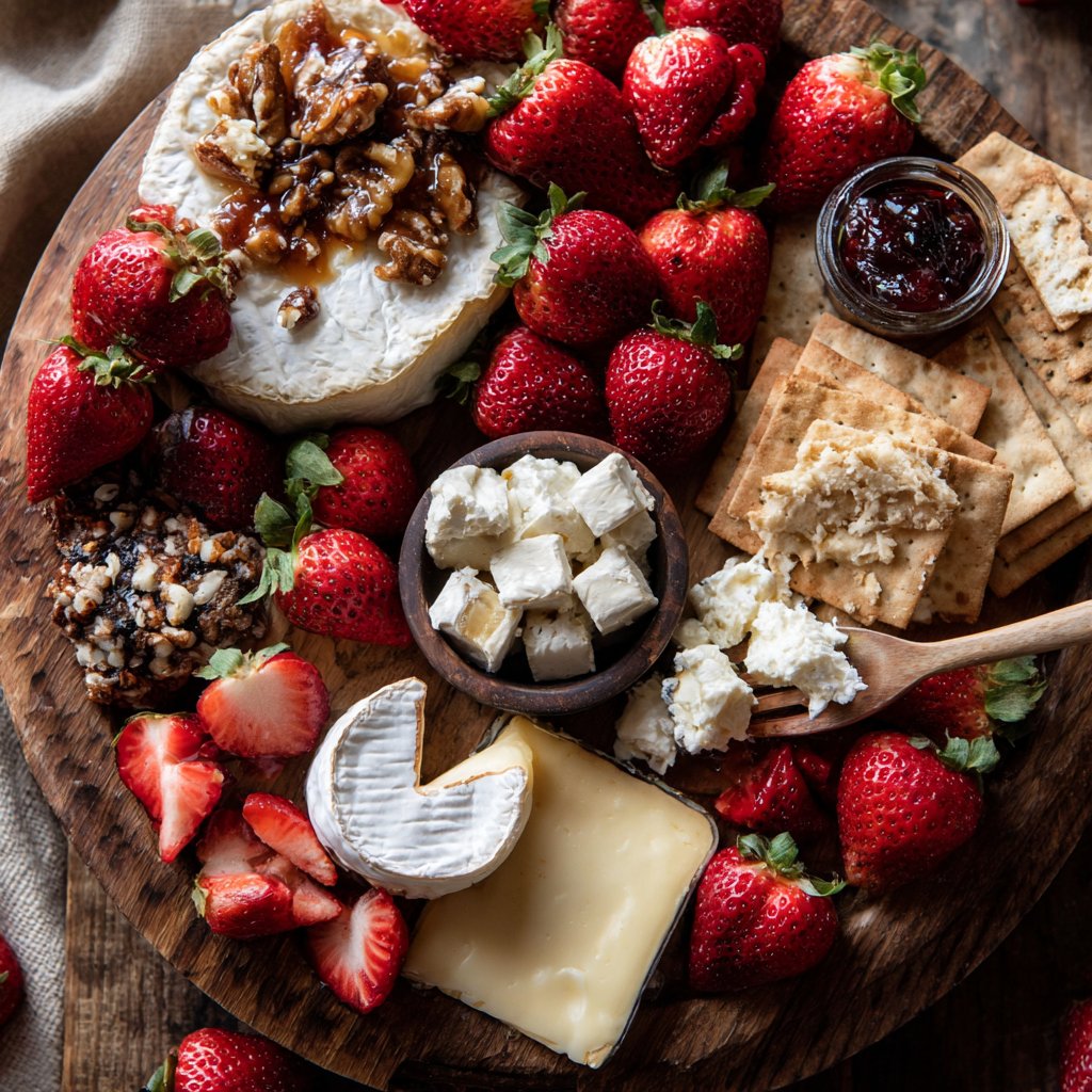 Valentines Charcuterie Board with Cheese and Fruit