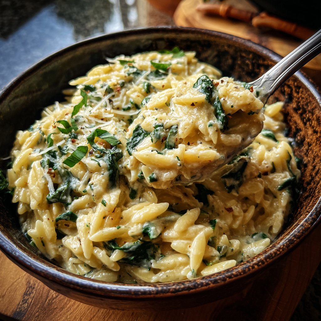 Creamy Spinach Parmesan Orzo