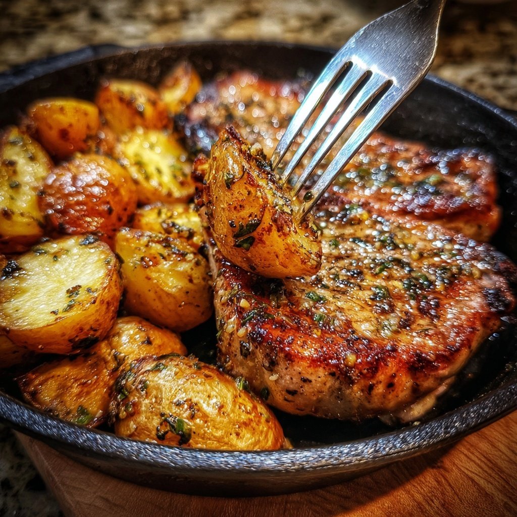 Garlic Butter Pork Chops With Potatoes
