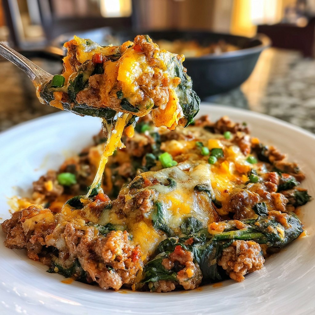 Ground Beef And Spinach Skillet